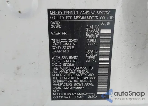 2018 Nissan Rogue Sv from USA, damaged, VIN KNMAT2MV9JP598837